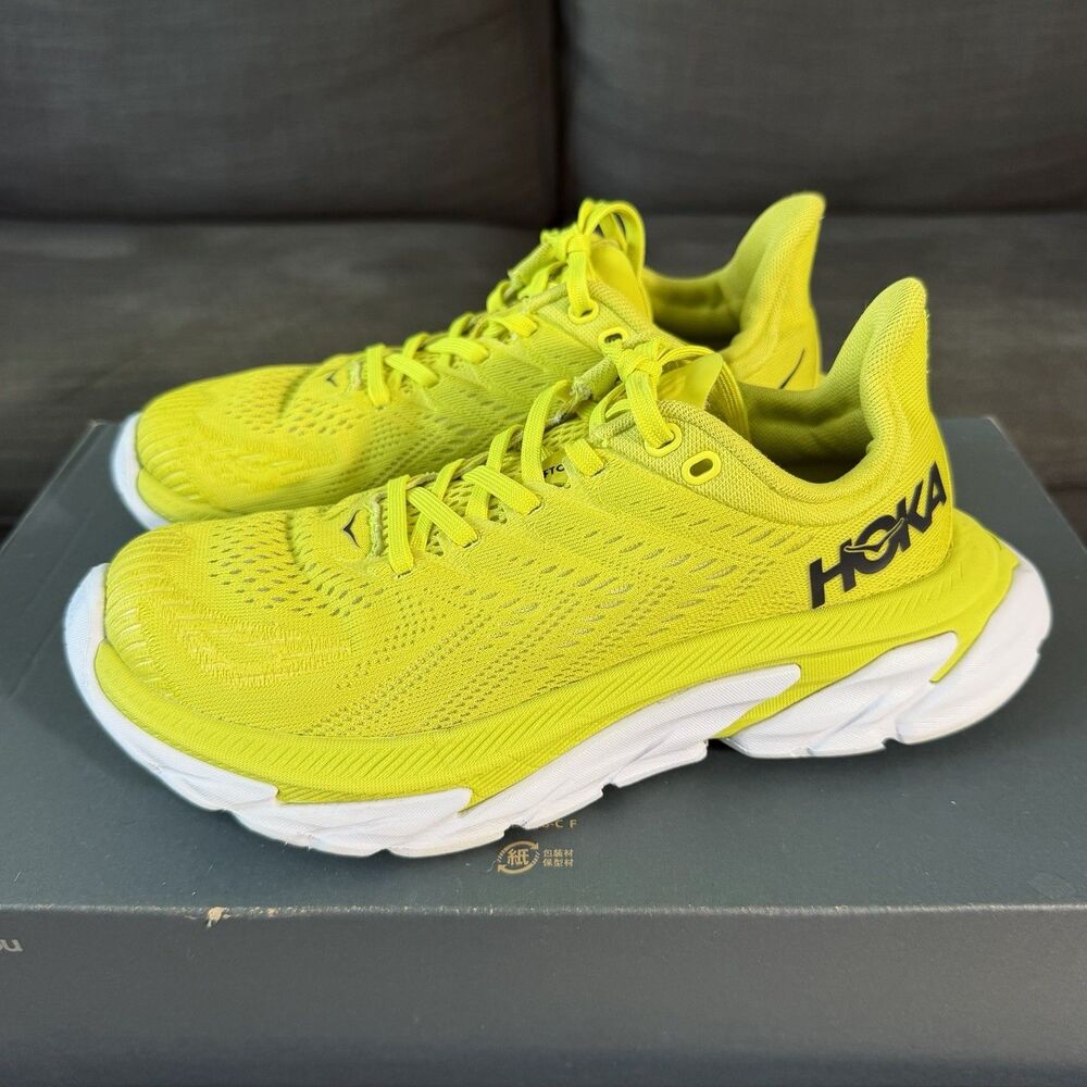 Hoka One One W Clifton Edge Citrus Yellow Running Shoes Women's Size 5